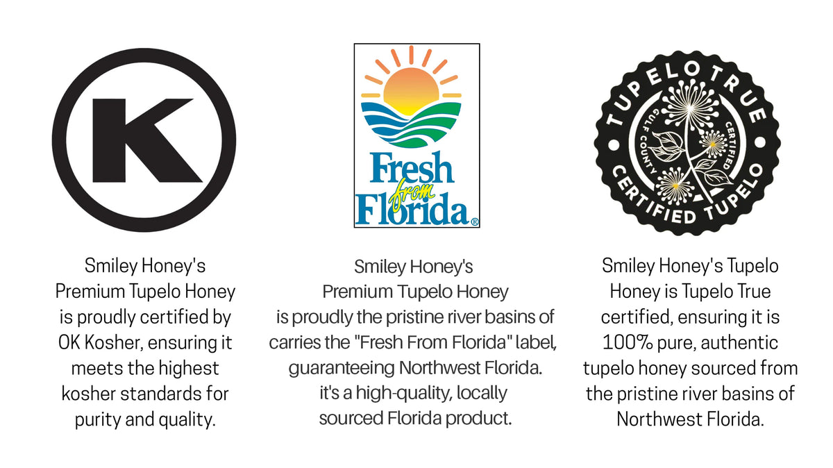 Smiley Honey OK Kosher and Fresh From Florida Certified Tupelo Honey